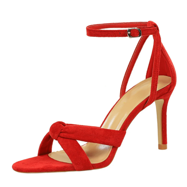 Suede Ankle Strap Knotted Heel